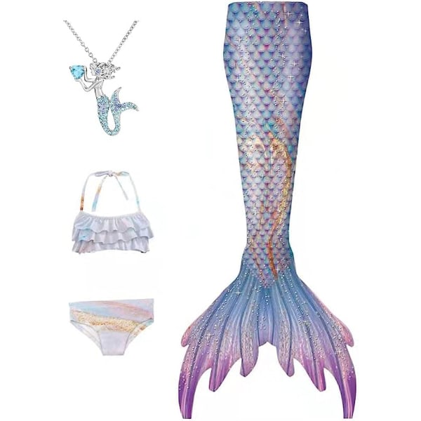 Jenter Mermaid Tail Badedrakt Kostyme Prinsesse Bikini Badedrakt Sett E410 11-12 Years