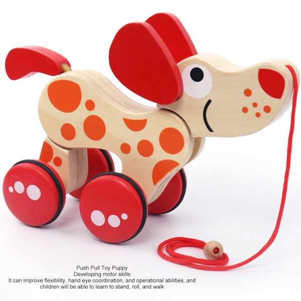 Push Pull Toy Pull Walk Along Pull Trä Hund Hund Walk En lång valp Trä Pull Toy för promenader småbarn Hundstil
