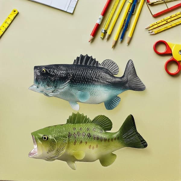 2 stk. basfiskmodel, stor mund basmodel, falsk fisk, simuleret dyrefiskmodel