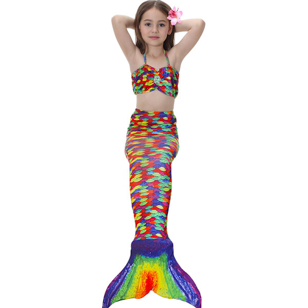 Barn Jenter Mermaid Tail Set Ferie Badetøy Badedrakt Color wave point 110cm