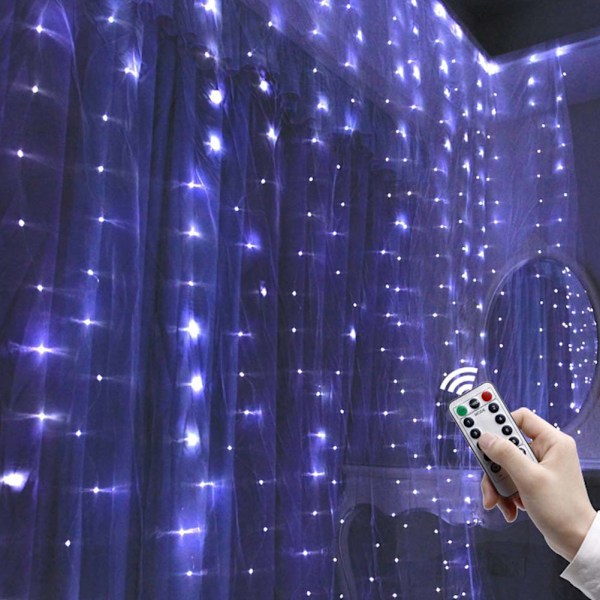 200 LED USB Fjernbetjening Kobbertråd Lysstreng - 3x2m, 8 Tilstande til Fest, Bryllup og Gardin Dekoration i Ren Hvid