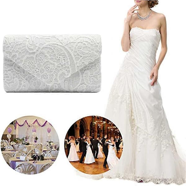 2023 NYHED - Elegant blomstret blondekuvertclutch til kvinder, aftenbal, hvid