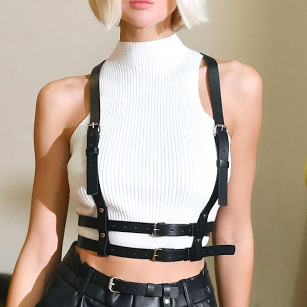 Läder Body Sele Rem Bälten Smycken Gothic Accessoarer Black