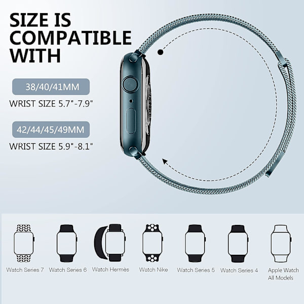Metallband kompatibelt med Apple Watch -band 40mm 38mm 41mm Light Blue 38/40/41mm