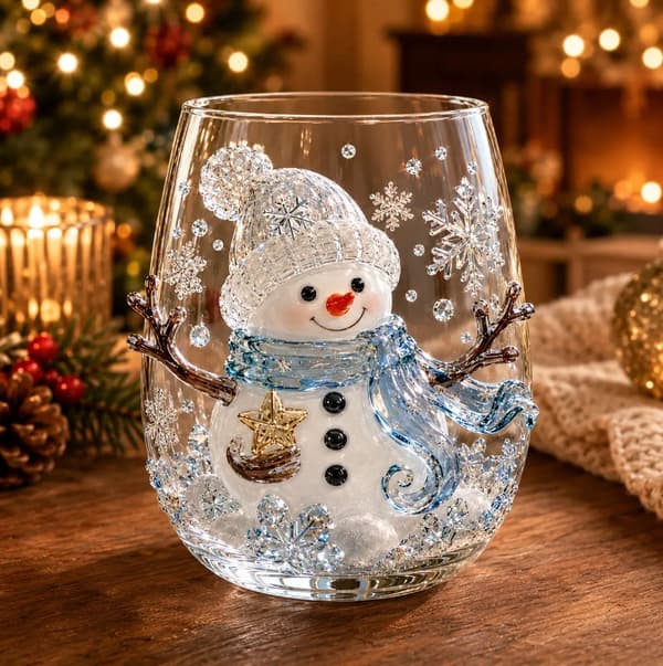 Julevinglas, festlige vinglas med stilk, drinks til julefrokost *snemand* snowman