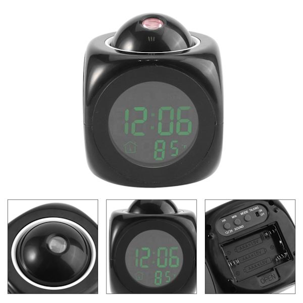 Multifunksjons digital LCD veggprojeksjon stemme-alarmklokke med temperaturvisning