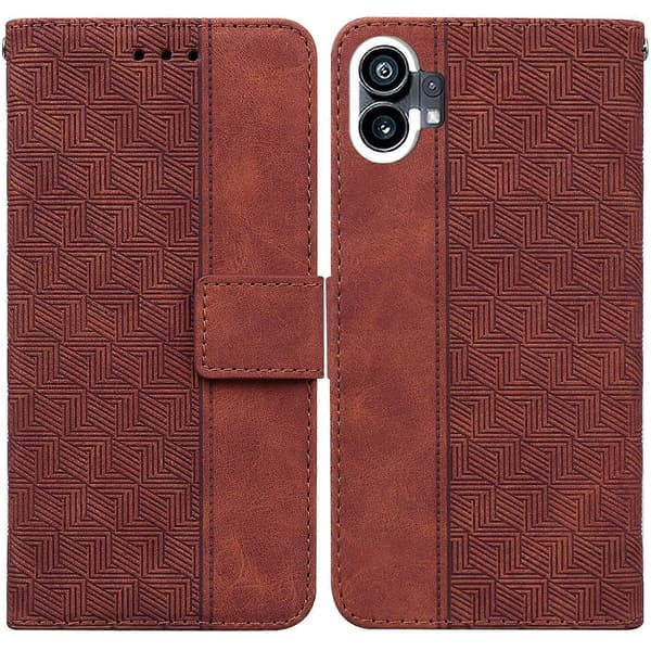 För Nothing Phone 1 Geometriskt präglat flip-läderfodral Brown