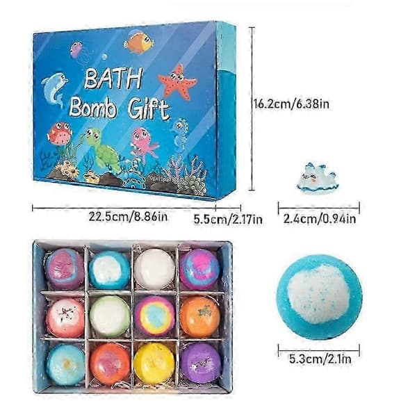 【YD】12-pack badbomber presentförpackning, färgglada bubbelbadbomber aromaterapi spa-set påskpresent för barn pojkar flickor MMD