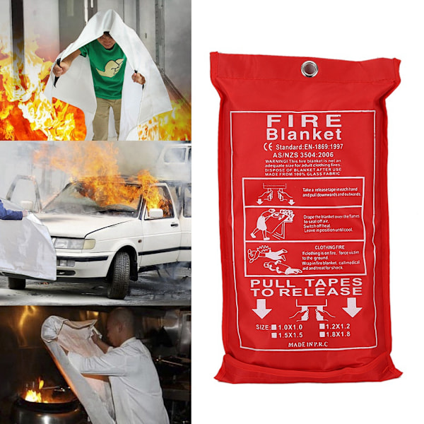 Fiberglas Nødbran tæppe til køkken, camping, pejs, grill, bil (1,2 * 1,2 m)