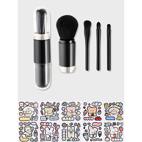 Tecknad infällbar 4 i 1 reseportabel set black silver