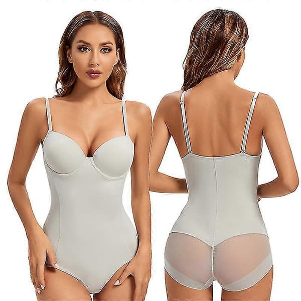 【YD】Underwire White Bodysuit Women Shapers Stretch Solid Silky Lingerie Bodysuits White M