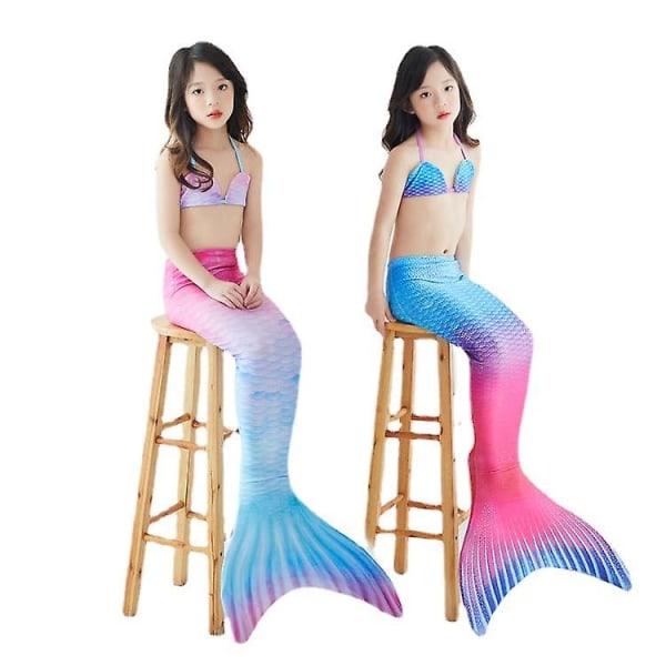 Baddräkt barn sjöjungfru simfötter tjejer prestationskläder swi Peacock two-piece set Children's m code (110-120)