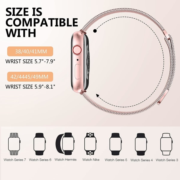 Metallband kompatibelt med Apple Watch -band 40mm 38mm 41mm Rose Pink Gold 38/40/41mm