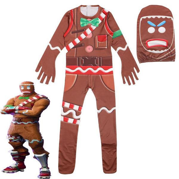 Gingerbread Men Jumpsuit kostym Halloween Cosplay kostym med mask 140CM