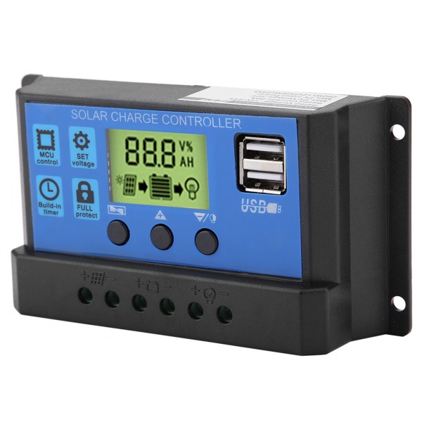 Dual USB Solcellepanel Laderegulator Regulator LCD Display 20A 12V/24V PWM (Modell: YJSS-20A)