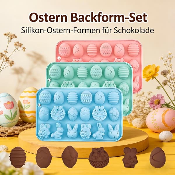 [YD]3 dele påske silikone chokoladeforme lyserød, grøn og blå, påskeæg hare silikoneform, silikoneform påske, med 18 hulrum silikoneforme