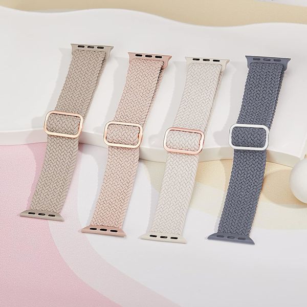 Flätad Stretchy Solo Loop kompatibel för Apple Watch Band 4pcs 3 38/40/41mm