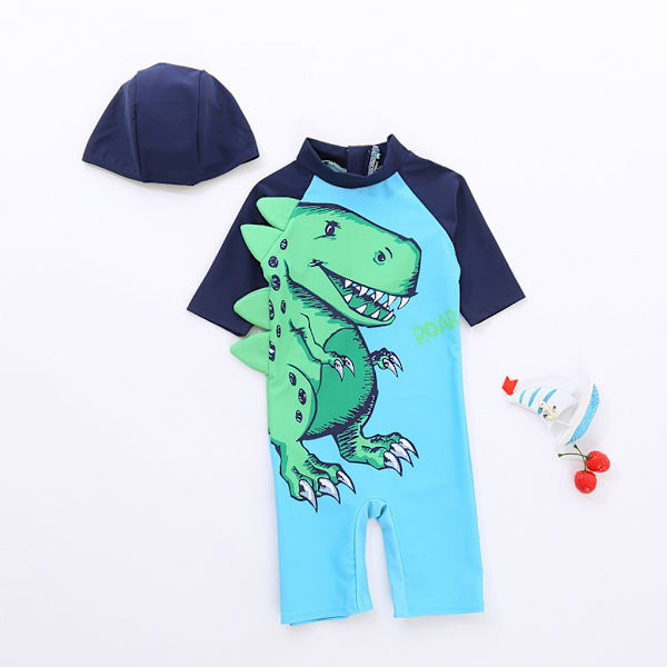 Badkläder för barn i ett stycke Baddräkt Kortärmad Pojkar Rompers Badkläder Printed Anti-UV- cap Sky Blue 130