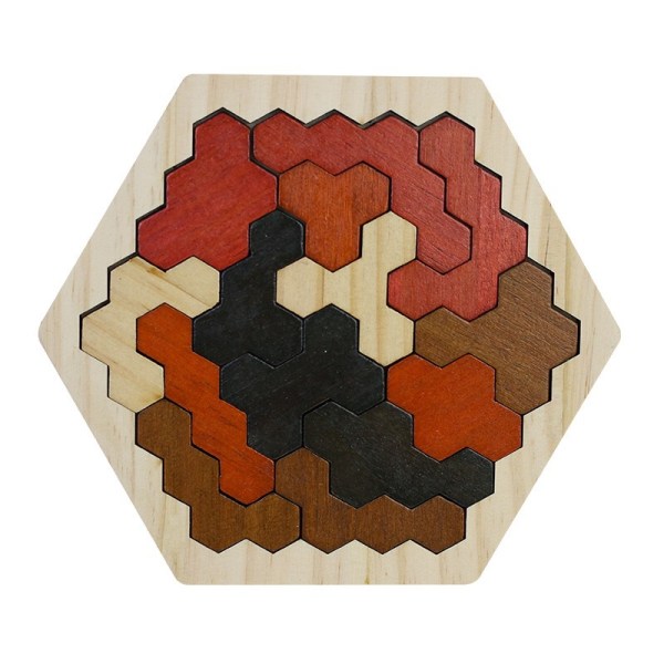 Trä Hexagon Pussel för barn Vuxna Formmönster Block Pine queen size 14pcs