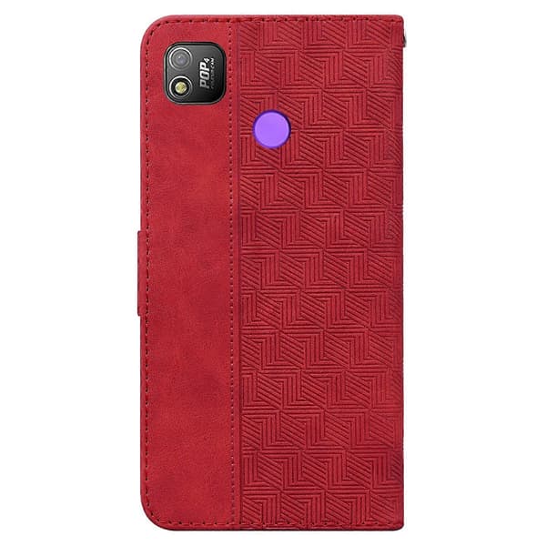 (Ny) Til Tecno Pop 4 Geometrisk Præget Læder Telefoncover Red