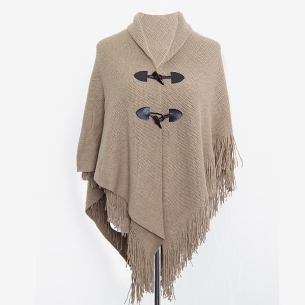 Casual Ponchoscarf för kvinnor med hornknappar V-hals och V-fåll B