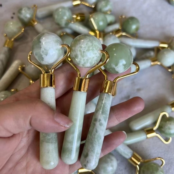 Naturlig Jade Face Roller Gua Sha Scraper Set Guasha massageverktyg Green A