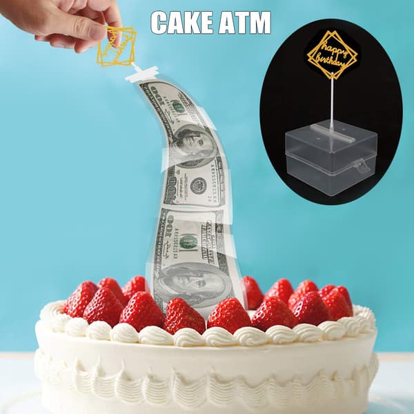 Cake ATM Money Box Pull Safe Decorations Surprise Gift for Birthday Party