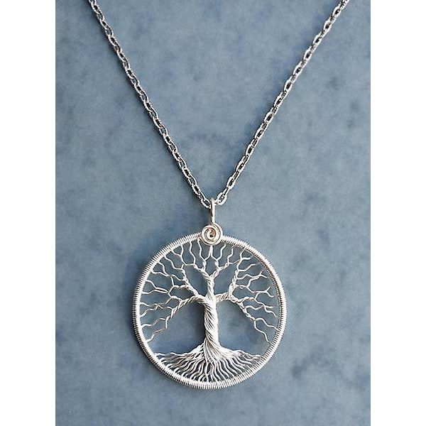 Livets träd hänge antik koppartråd halsband silver