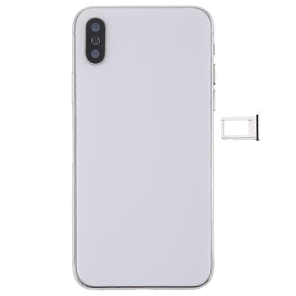 (Ny) Batteribaksida med sidoknappar & trådlös laddningsmodul & volymknappsflexkabel & kortfack för iPhone X White