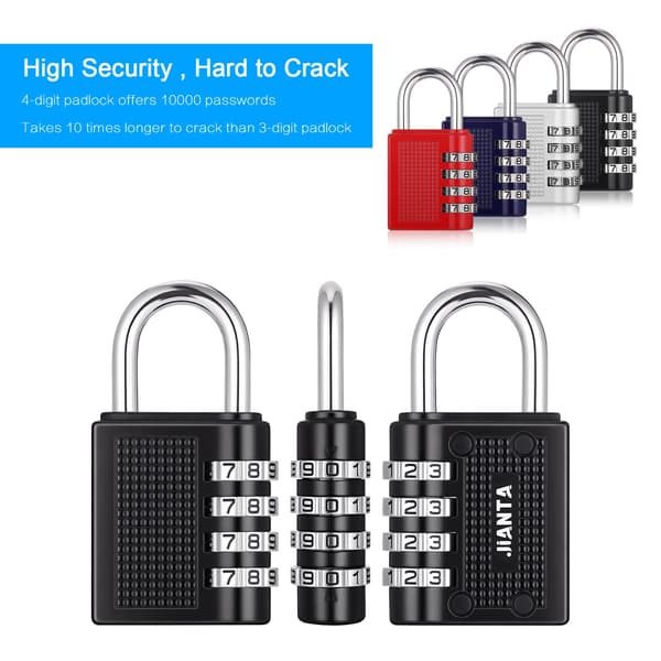 [YD]4-pack Combination Padlocks, Heavy Duty Metal Padlock for Gym Locker, Padlock with Code, Waterproof Combination Lock (Black Red Silver Blue)