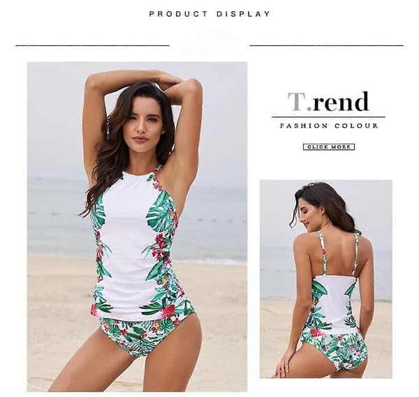 Dame Blouson Print Racerback Badedragt Push up Tankini Sæt, XL