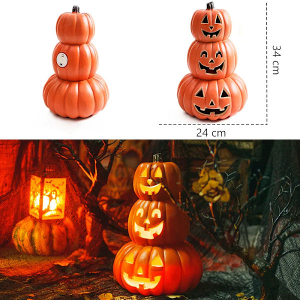 Halloween gresskar LED lyspære kreativ lanterne dekorasjon oransje 24*34cm