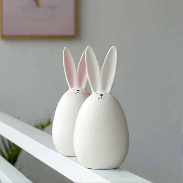 【YD】Easter Ceramic Rabbit Figurine Ornament White Desktop Decoration