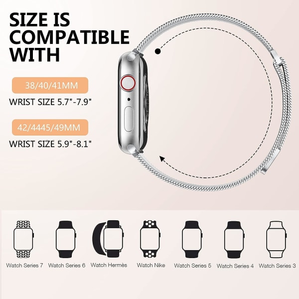 Metallbånd som er kompatibelt med Apple Watch-bånd 40 mm 38 mm 41 mm Silver 42/44/45/49mm