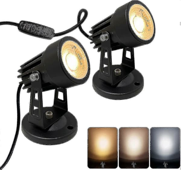 2-pack dimbara LED-spotlights för inomhusväxter, 3-färgs justerbar uplight med strömbrytare 2 st