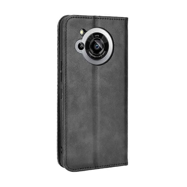 För Sharp Aquos R7 Magnetspänne Retro Textur Läder Telefonfodral Black