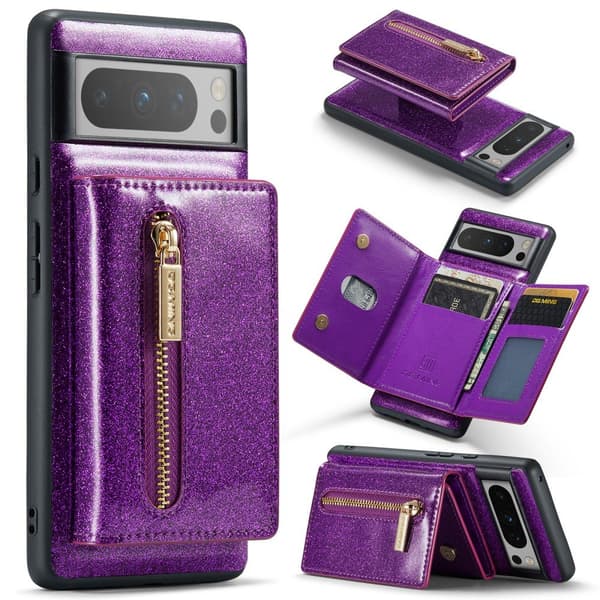 【YD】DG.MING Google Pixel 8 Pro Case Magnetic Wallet Glitter Purple 123