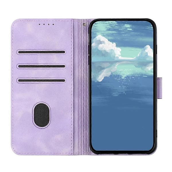 【Ny】 Telefonfodral i läder med linjemönster och hudkänsla Light Purple For Sharp Basio Active 3