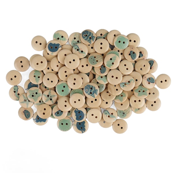100 stk Assorterte Trykte Treknapper 2 Hull Runde Dekorative Treknapper for Syhåndverk Loggfarge Hav