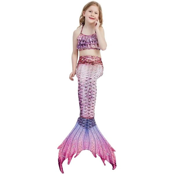 Jenter Mermaid Tail Badedrakt Kostyme Prinsesse Bikini Badedrakt Sett E404 3-4 Years