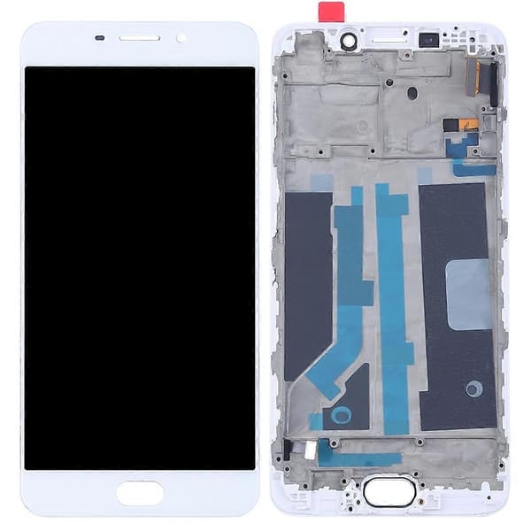 (Ny) Til OPPO R9 LCD-skærm (TFT) + Touch Panel med ramme (hvid) White