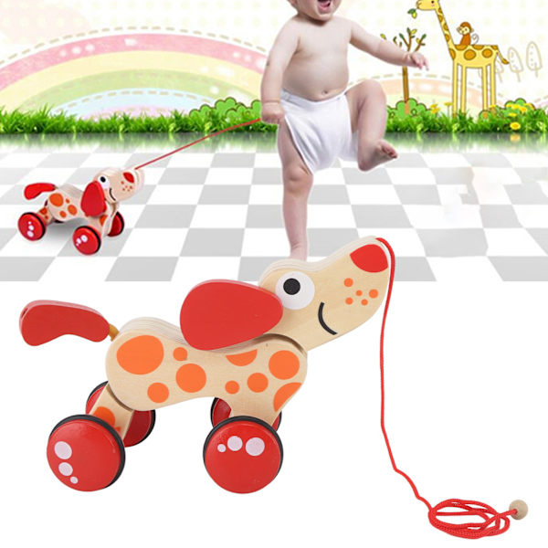 Push Pull Toy Pull Walk Along Pull Trä Hund Hund Walk En lång valp Trä Pull Toy för promenader småbarn Hundstil