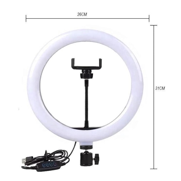 Selfie Lampe LED Ring Lys Stativ 50 - 216 cm + Fjernkontroll black