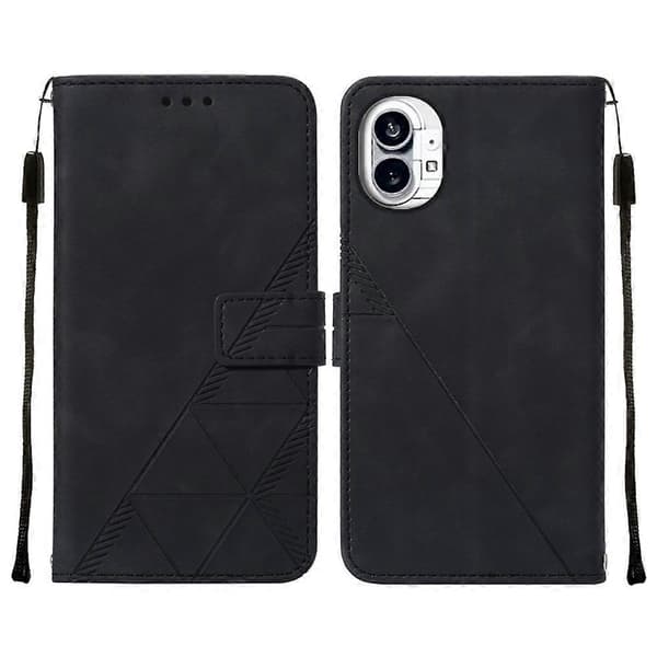 (Ny) For Nothing Phone 1 3D-preget flip-skinntelefonveske Black