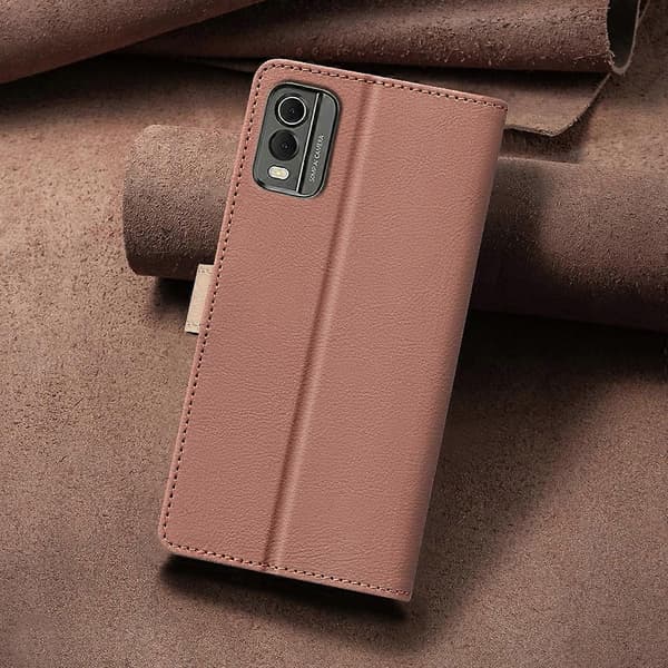 (Ny) Farvematchende RFID Tyverisikret Læder Telefoncover Brown For Nokia C32