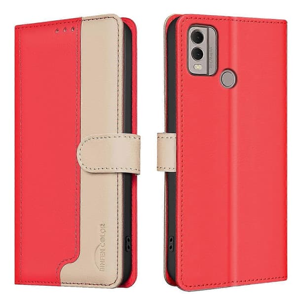 (Ny) Farvematchende RFID Tyverisikret Læder Telefoncover Red For Nokia C22