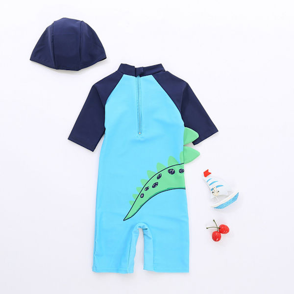 Badkläder för barn i ett stycke Baddräkt Kortärmad Pojkar Rompers Badkläder Printed Anti-UV- cap Sky Blue 130