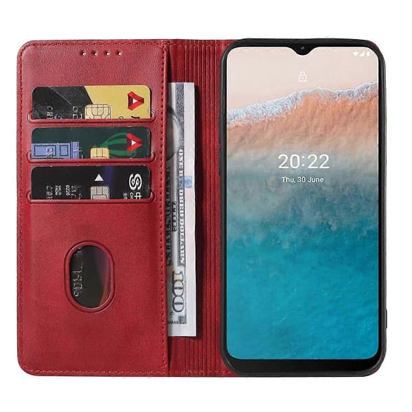 (Nytt) Telefonfodral i läder med magnetlås Red For Nokia C21 Plus