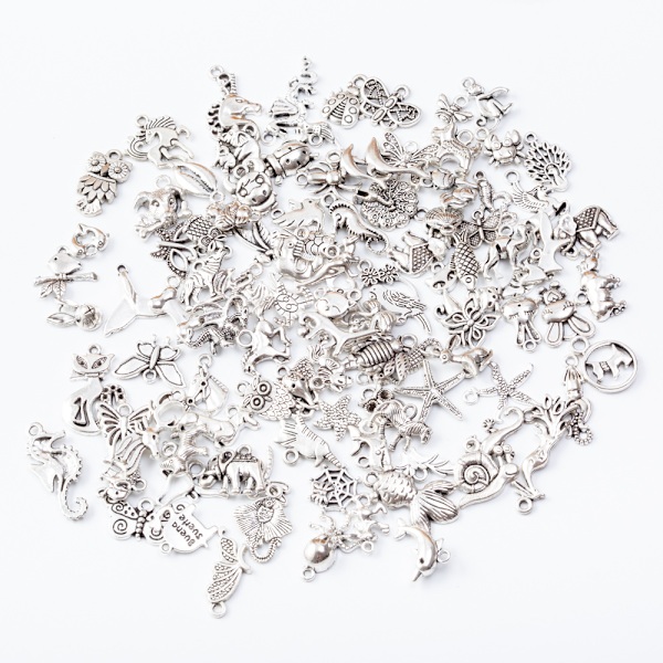 100 st Silverberlocker blandade antika stilar hängen DIY