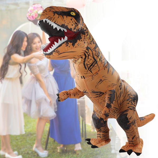 Dinosaur-asu T Rex puhallettava dinosauruksen räjäytysasu halloween cosplay-bileisiin joulun aikuisille 150-190cm ruskea brown Adult 150‑190cm
